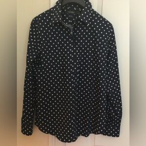 Lauren Ralph Lauren Cotton Navy w/ Dots Button Front Blouse Size L Never Worn!